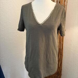 Olive green V-neck top with chain detailing #chaindetailing